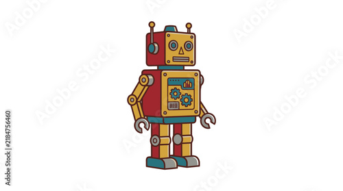 Retro tin toy robot colorful character.