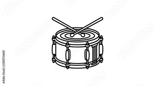 Snare drum and drumsticks musical instrument line art.