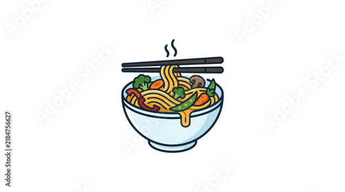Steaming bowl of ramen noodles with chopsticks.