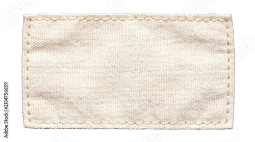 Принти на полотні Blank fabric clothing label with stitched edges in studio lighting on a transpar