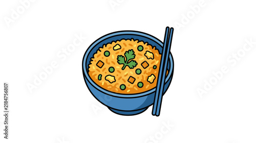 Traditional egg fried rice with wooden chopsticks.