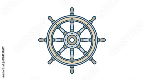 Vintage wooden nautical ship wheel.