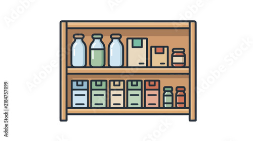 Wooden retail shelving with bottles and containers.