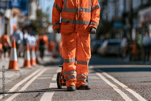 Road safety engineer inspecting pedestrian refuge island