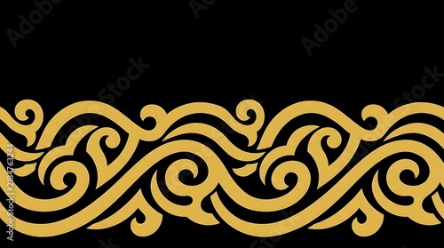 Golden ornate scroll pattern border on black background.