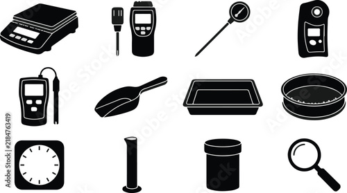 Obraz na płótnie Laboratory scale and analytical testing instruments research equipment vector ic