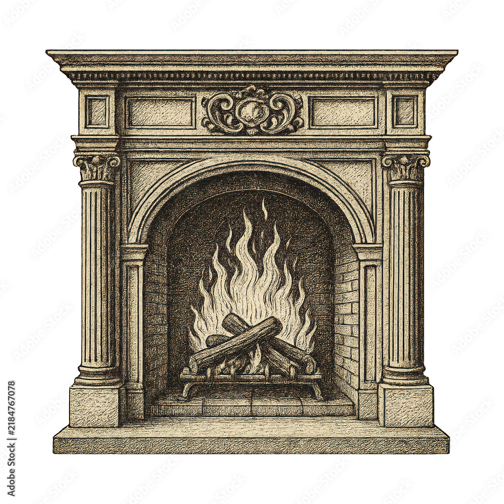 Fototapeta premium PNG Vintage ornate fireplace illustration.