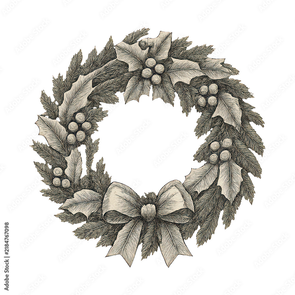 Obraz premium PNG Vintage festive wreath illustration.