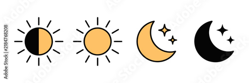 Set of sun and moon weather icons with forecast astronomy celestial illustration interface sunlight