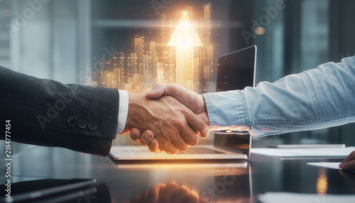 Corporate Business Handshake with Glowing Financial Growth Arrow