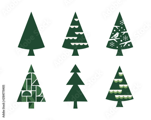 Minimalist Christmas Tree Vector Icons Set, Modern Flat Pine Trees Collection for Holiday Design