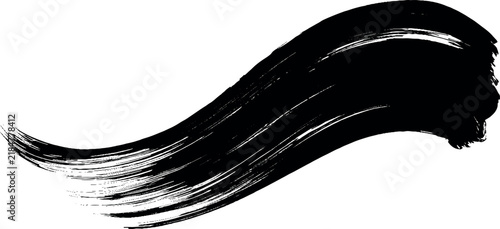 Thick black paint brush stroke with visible bristle texture on white background