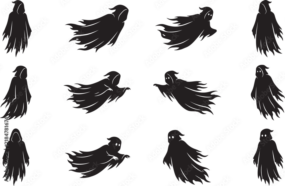 Fototapeta premium Ghost silhouettes collection vector illustration on a white background