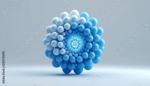 Abstract 3D Blue Spheres Radial Object on Light Background