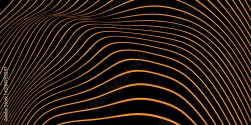 Abstract Orange Contour Lines with Flowing Waves on Black Background for Modern Design.
