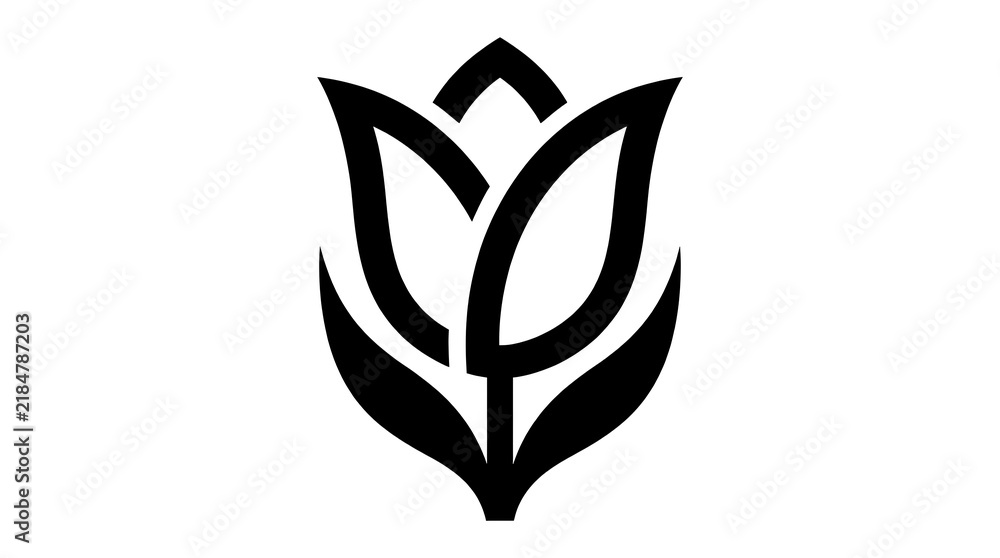 Fototapeta premium Abstract black tulip flower logo icon.