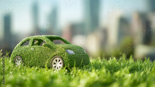 Grass-Covered Car on Green Lawn