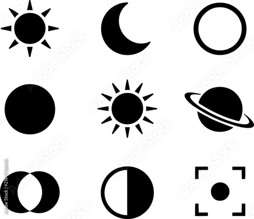 Celestial silhouettes depict sun moon and planetary shapes Vector Design
