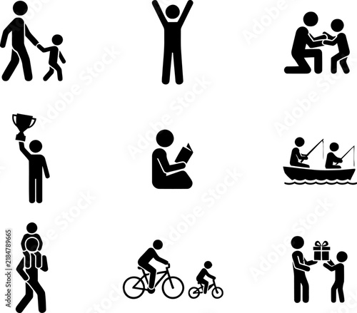 Childhood activities stick figure silhouettes Vector Design