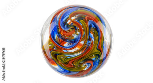 Obraz na płótnie Colorful glass paperweight with swirling patterns and trapped air bubbles