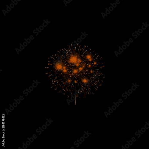 Quadro su tela Single Orange Yellow Firework Burst with Scattered Sparks on Black Sky