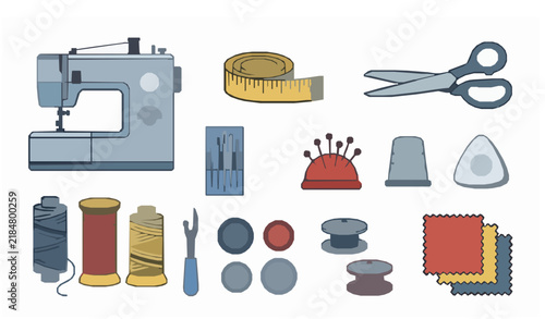 Professional Dressmaking Tools and Sewing Equipment Vector Icon Collection