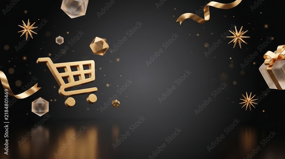 Fototapeta premium Premium Black Friday E-Commerce Background with Golden Shopping Elements