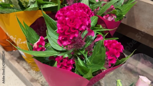 selective focus bright crimson flower beautifully wrapped