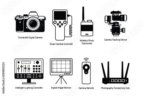 Set of photography equipment icons for stock use
