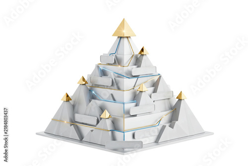3 d financial planning pyramid with gold peaks and strategic steps for wealth management and asset growth isolated on a transparent background