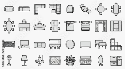Comprehensive Collection of Minimalist Furniture and Home Decor Icons for Design Projects