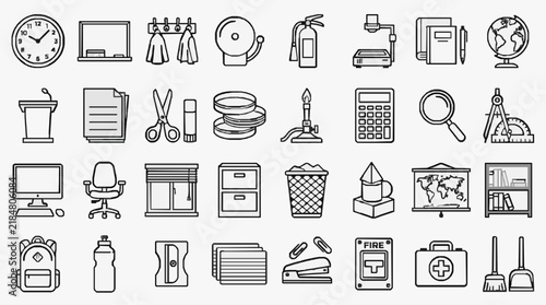 Comprehensive Office and School Icons Set for Design Projects