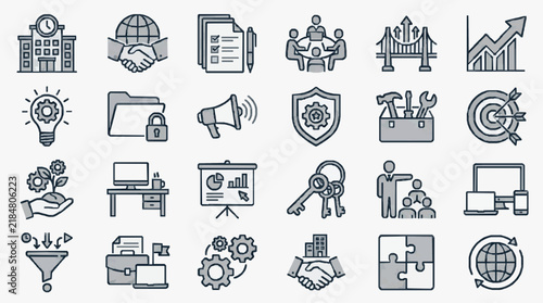 Comprehensive Business and Technology Concept Icons Set for Presentations and Websites