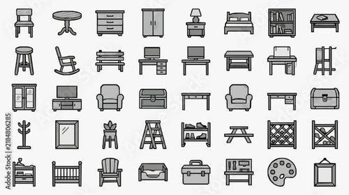Comprehensive Collection of Household Furniture and Decor Icons for Design Projects