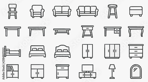 Comprehensive Set of Furniture Line Icons for Interior Design Projects