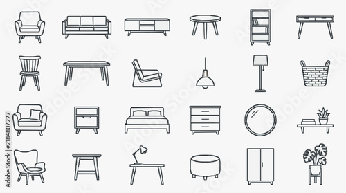 Elegant Line Art Collection of Modern Furniture and Home Decor Icons