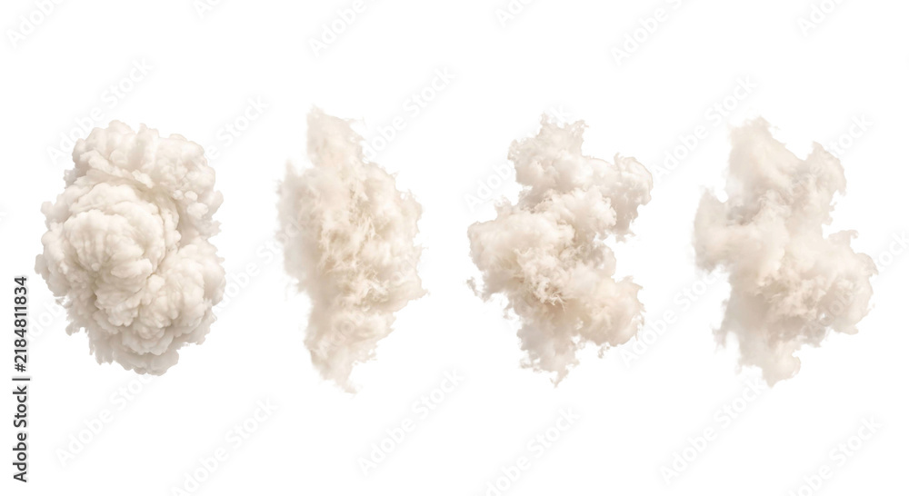 Obraz premium Collection of four distinct white smoke plumes against a clean white background