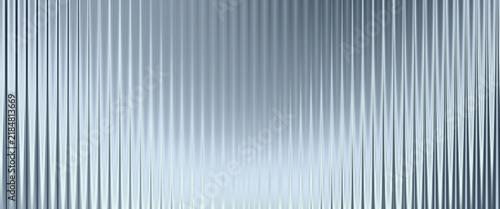 Metallic ribbed acrylic background with fluted glass effect and light reflections. Abstract vertical striped texture.