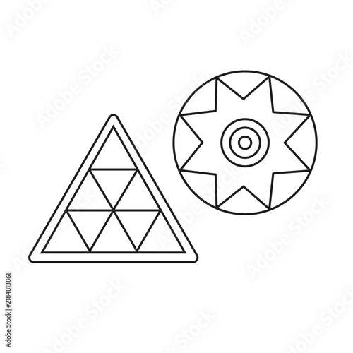 Black line art geometric traditional emblems and symbols isolated on white background. Decorative elements for Canary Islands carnival and cultural designs