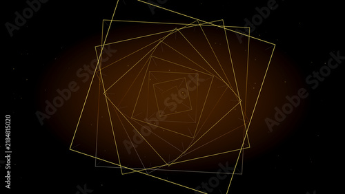 Abstract Golden Geometric Line Pattern with Layered Polygon Shapes and Warm Orange Glow on Black Background, Futuristic Minimal Technology Design
