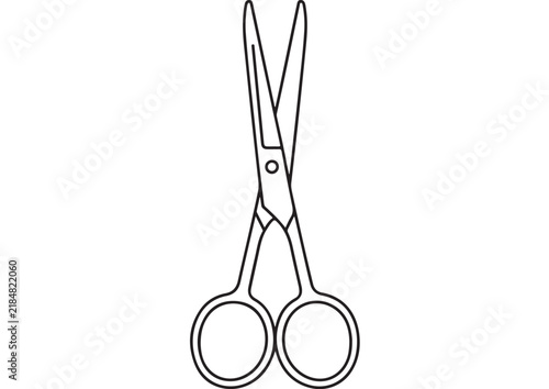 Sharp metal scissors vector illustration featuring clean black outlines and a simple minimalist design isolated on a white background surface