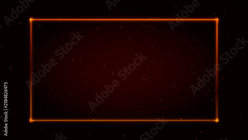 Abstract Orange Neon Rectangle Frame with Glowing Border on Dark Black Background, Soft Red Light, Subtle Particles and Futuristic Minimal Design