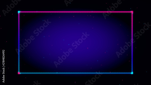 Abstract Neon Gradient Rectangle Frame with Blue and Magenta Glowing Border on Dark Background, Soft Purple Light, Futuristic Minimal Technology Design