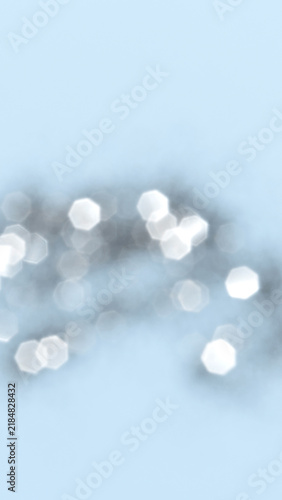 Soft blue background with glowing hexagonal bokeh light effects, abstract festive overlay