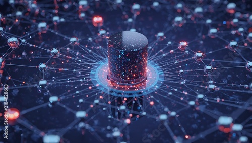 Futuristic Quantum Network Node with Glowing Hub