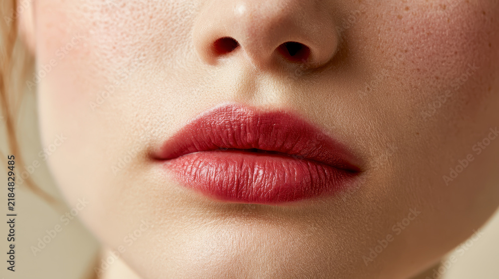 Obraz premium Blurred Lips – Soft Red Lip Tint with Blurred Makeup Effect