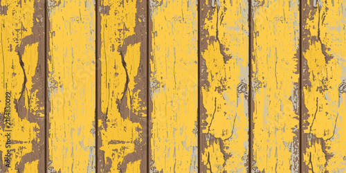 Old Yellow Painted Wood Wall Texture with Rough Weathered Surface, Vintage Grunge Background, Peeling Paint, Rustic Wooden Planks and Aged Material Pattern