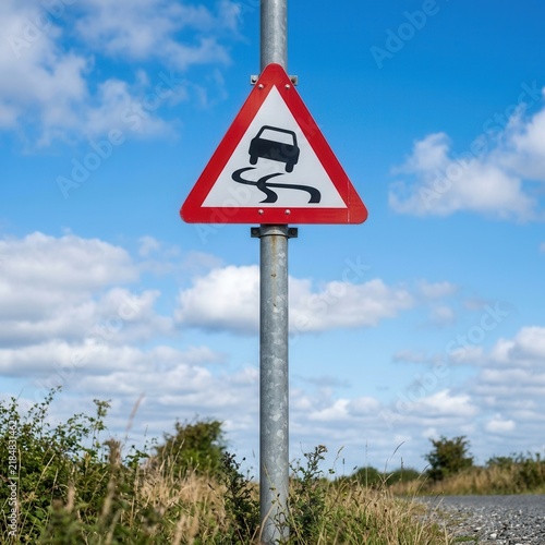 Cautionary Warning Sign For Slippery Road Conditions Ahead
