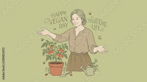 Happy Vegan Day Nurture Life Gardening Illustration