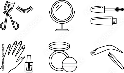Foto Collection of simple makeup and beauty line icons isolated on white background